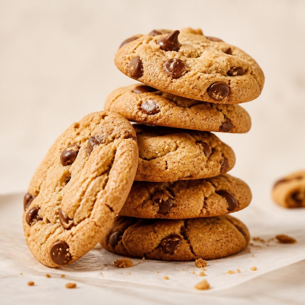 Stack of golden chocolate chip cookies