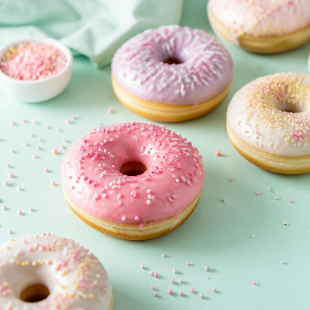 Pastel glazed donuts with sprinkles